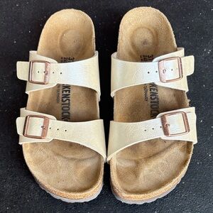 Birkenstock Metallic White Double Strap Sandals
